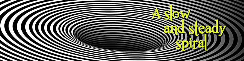 A slow and steady spiral (words over image of a black hole)